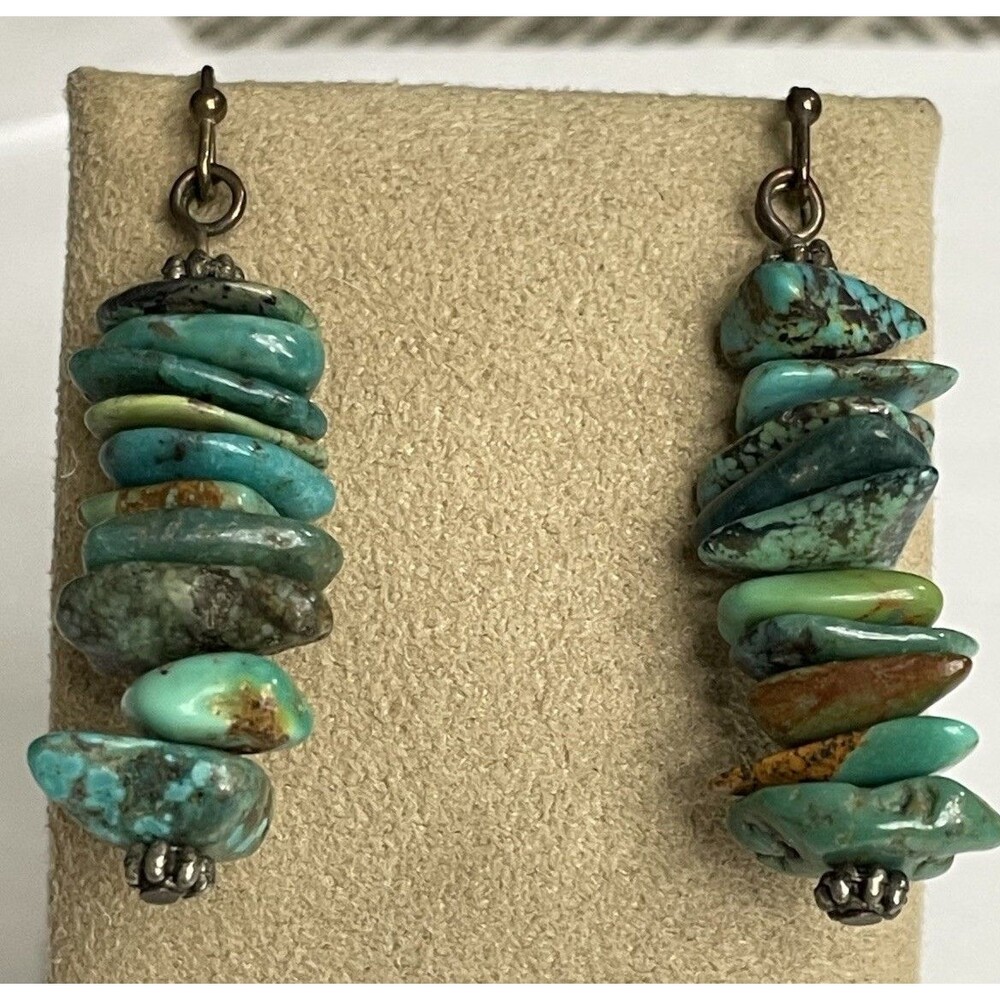 Vintage Turquoise Dangle Earrings Stacked 1.5”